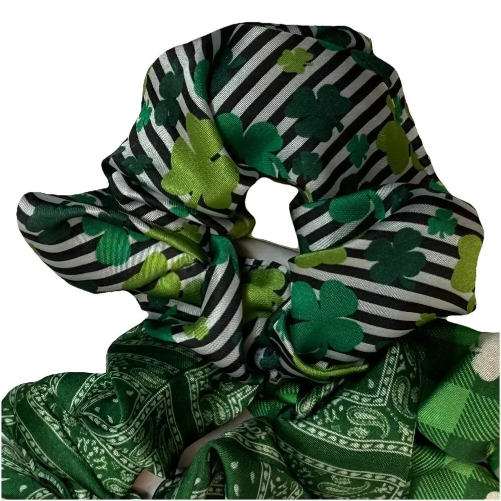 Bundle St Patrick’s Set Of 2 Leprechaun Hat Clips & 3 Pk Shamrock Scrunchies NEW
